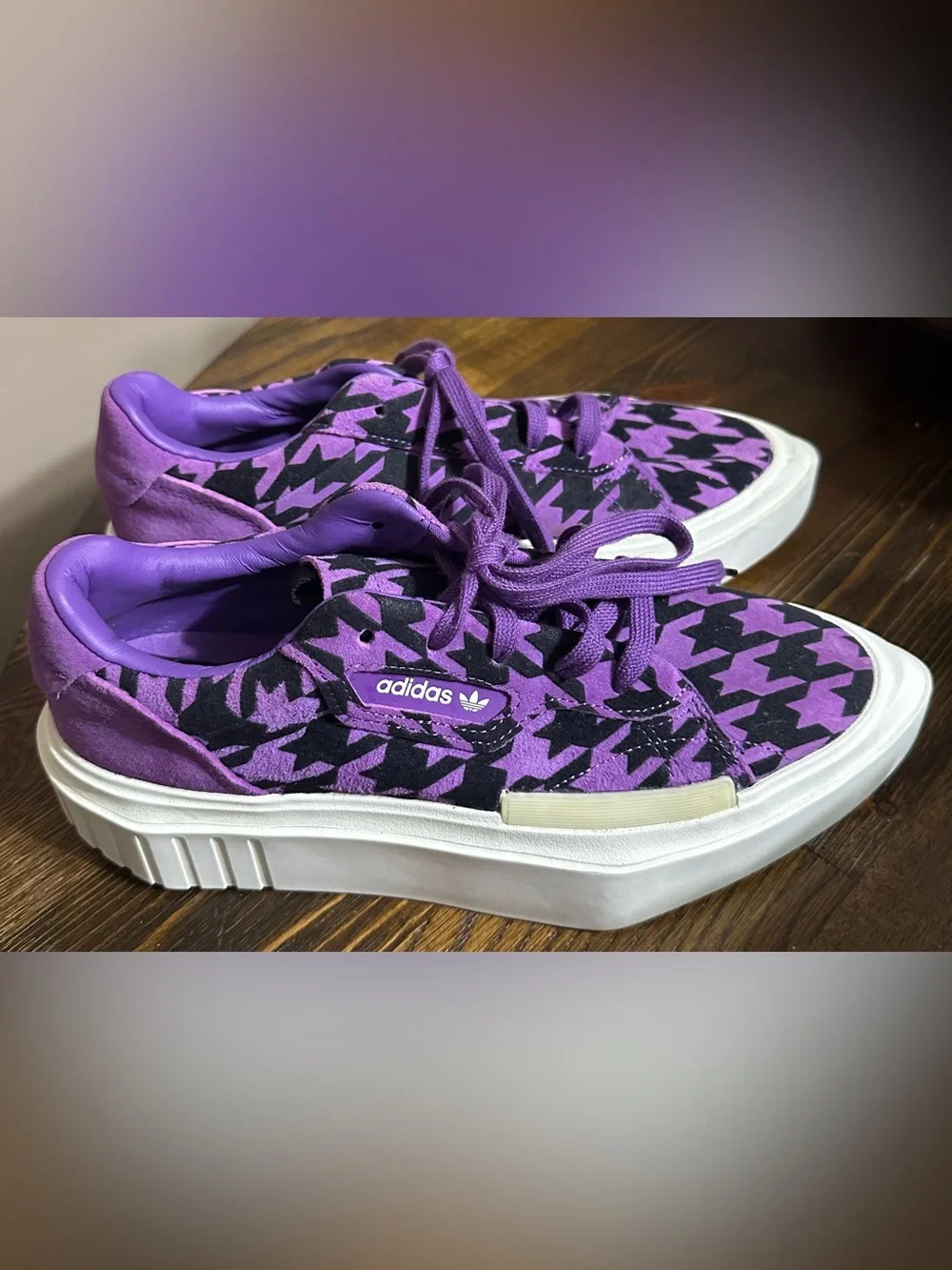 adidas Hypersleek Purple and Black Houndstooth Platform Sneakers